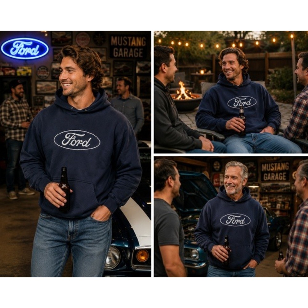 Steve & Barry's Ford Logo Embroidered Navy Blue Hoodie Mens XL Heavyweight Y2K
